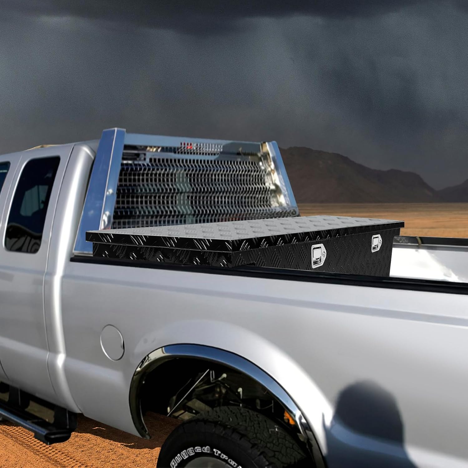 Crossover Tool Box Deep 14' H x 12' D x 60' L Waterproof Lockable Aluminum Black Truck Storage Box Compatible with Chevy Colorado,Ford Ranger,GMC Canyon（For Mid-Size Trucks