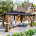 Hardtop Gazebo 12x16FT Hardtop Gazebo, Aluminum Frame Permanent Pavilion with Curtains and Netting, Outdoor Polycarbonate Gazebo, Double Roof Canopy, for Gardens, Patios, Lawns