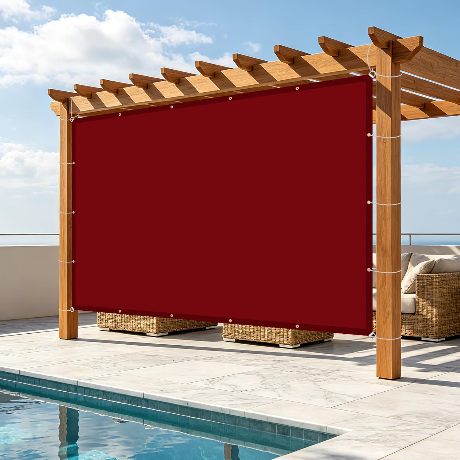 Windscreen4less 12' x 16' Waterproof Sun Shade Sail Straight Edge Outdoor Canopy Cover UV Block for Lawn Patio Backyard Garden Deck Pergola (Red)
