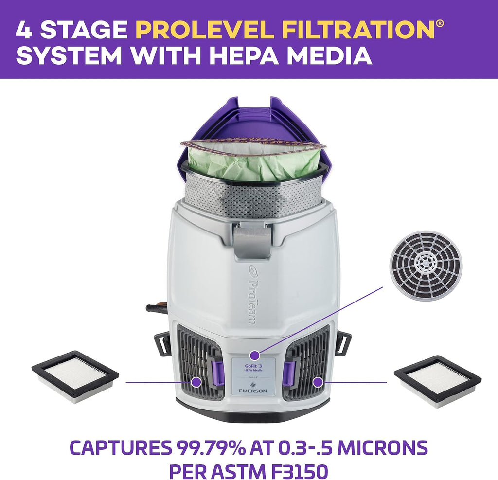 ProTeam GoFit 3 Commercial Backpack Vacuum with Xover Multi-Surface Telescoping Wand Tool Kit, 3 qt, Corded