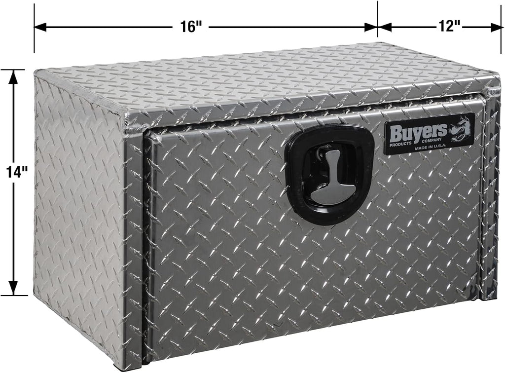 Buyers Products 1705148 Diamond Tread Aluminum Underbody Truck Tool Box, 14 x 12 x 16, Made in USA, .100 in. Thick, Corrosion-Resistant, Locking Compression Latch – Secure Storage for Work Trucks