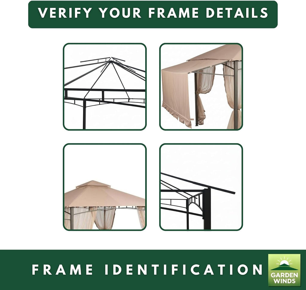 Garden Winds Durable 350 Replacement Canopy Top Compatible with Garden House 10' x 10' Gazebo Model 5SGZ14051010NN - Beige