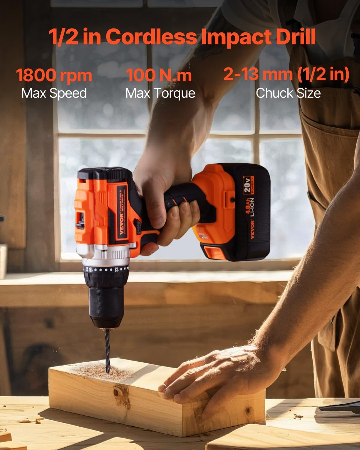 VEVOR Tool Combo Kit, 20V Max Cordless 2-Tool Combo Kit, with 1/2 in Impact Drill, 1/4 in Impact Driver, Compact Cordless Power with 4.0 Ah Batteries, Screws, Charger, and Cloth Bag