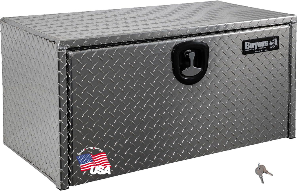 Buyers Products 1705105 Silver Diamond Tread Aluminum Underbody Truck Box with T-Handle Latch, 18 x 18 x 36 Inch, Durable Contractor Toolbox For Organization And Storage, Job Tool Chest