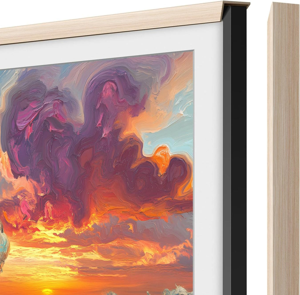 iFFALCON Magnetic Frame Mural TV 75 Inch, Natural Oak Aluminum Alloy Bezel, Tool-Free Snap-On Installation, Custom Fit Decorative Frame Mural TV Series Only