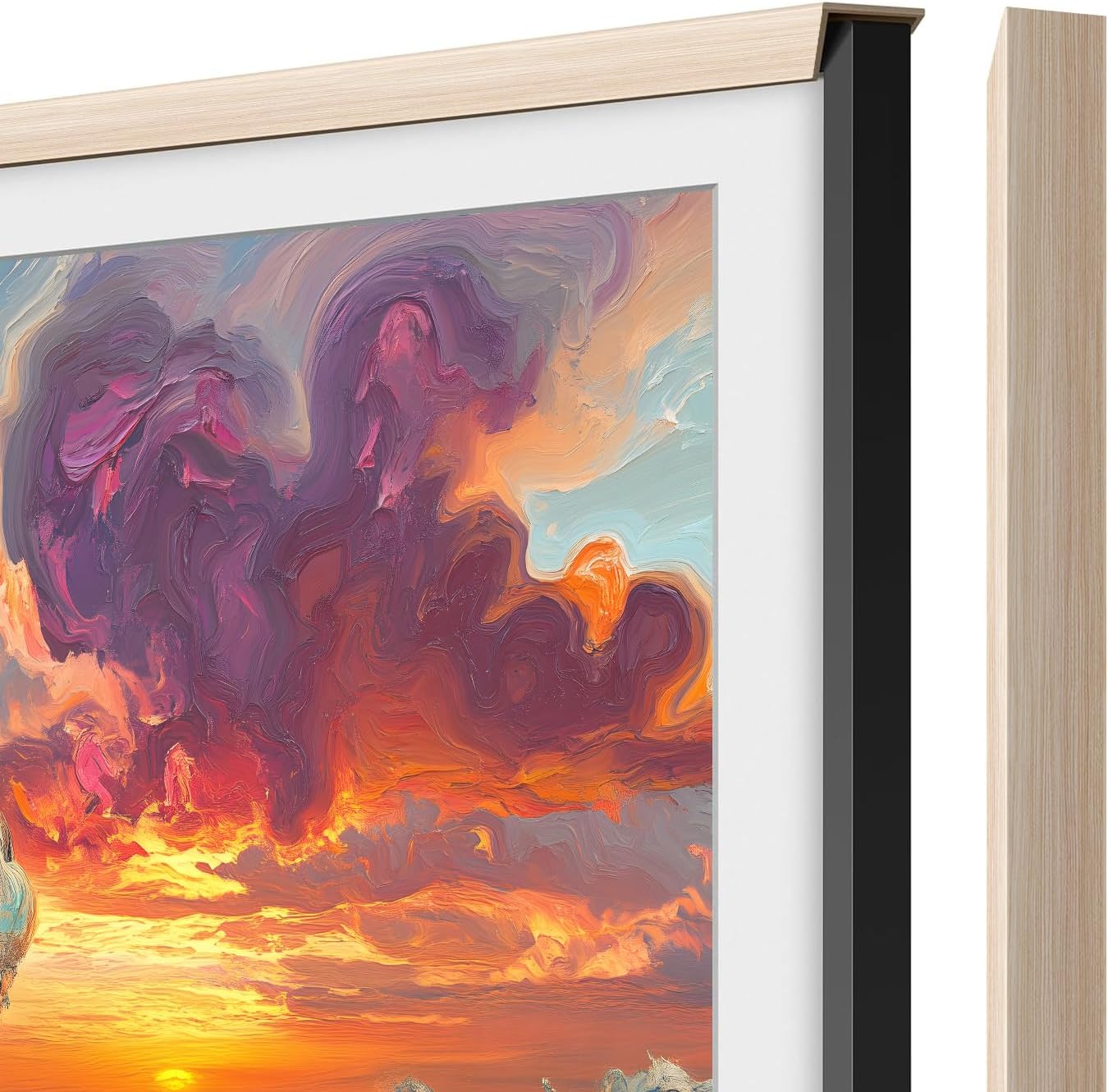 iFFALCON Magnetic Frame Mural TV 75 Inch, Natural Oak Aluminum Alloy Bezel, Tool-Free Snap-On Installation, Custom Fit Decorative Frame Mural TV Series Only