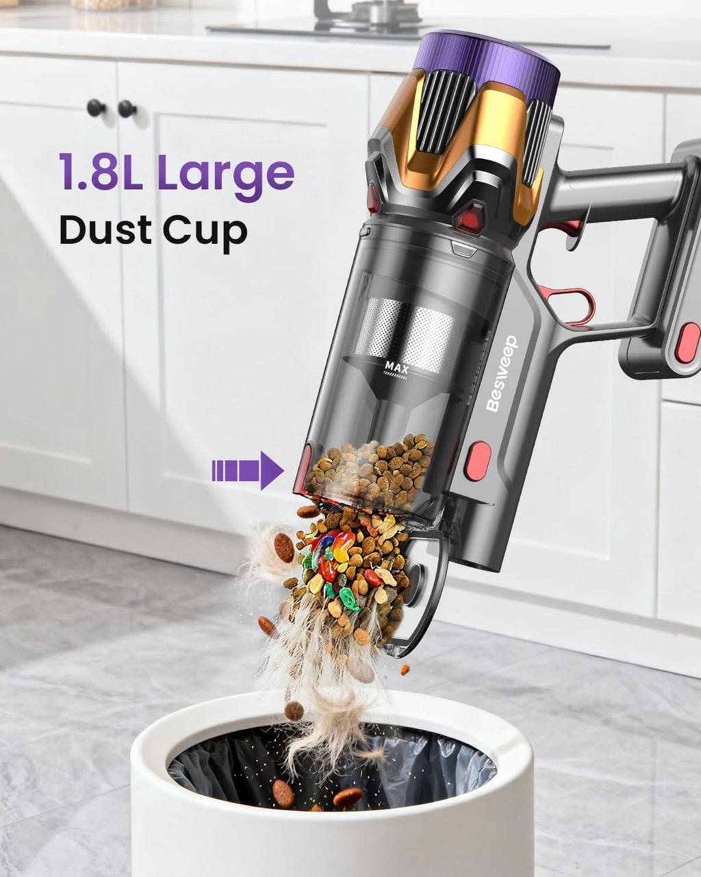 Cordless Vacuum Cleaner 55Kpa/650W/70Mins,1.8L Self Standing Stick Vacuum,Upgraded Vacuum Cordless with Hurricane Mode,Touch Screen,Anti-Tangle Wireless Vacuum,Vacuum Cleaners for Home/Pet Hair/Carpet