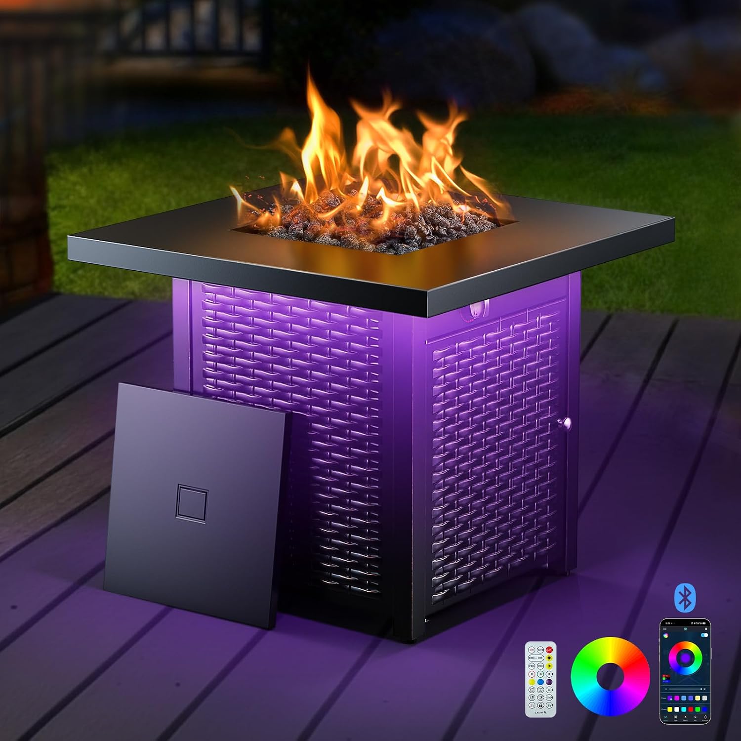 Ciays 28' Propane Fire Pit Table, 50,000 BTU CSA-Listed Gas Fire Pit with RGB Lighting, Adjustable Flame, Lava Rock, APP Control, Music-Sync Lighting, Outdoor Gas Fire Pit for Patio, Backyard & Garden