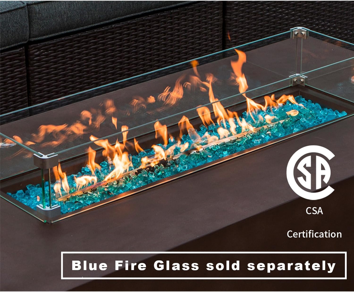 COSIEST Outdoor Propane Fire Pit Table 56' x 28' Rectangle Bronze Compact Concrete-Like Finish, Certified, 50,000 BTU,Wind Guard, Tank Outside, Free Lava Rocks, Fits 20lb Tank Outside, Raincover