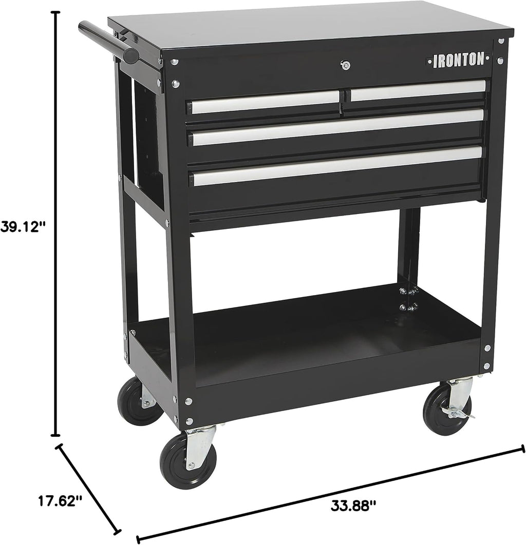 Ironton Mobile Tool Chest, Slide Top Tool Cart Made of Rust-Resistant Powder-Coat Finish, Mobile with Fully Opening Lid, Four Locking Drawers, Rolling Tool Carts Tool Cart with Drawers
