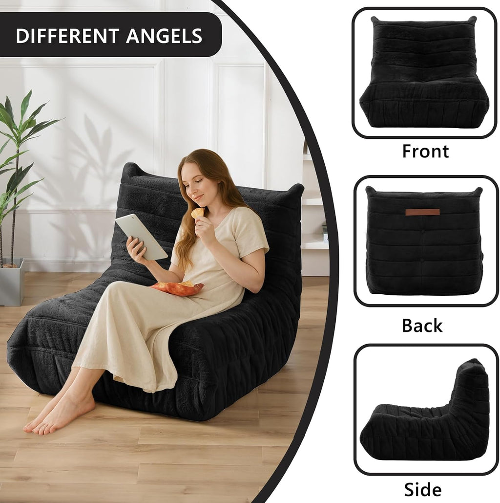 Bean Bag Chair for Adults, Giant Bean Bag Sofa Oversized Beanbag Chairs, Fireside Bean Bag Couch with High Density Sponge Filled Large Bean Bags Chair for Apartment Living Room Bedroom, Black