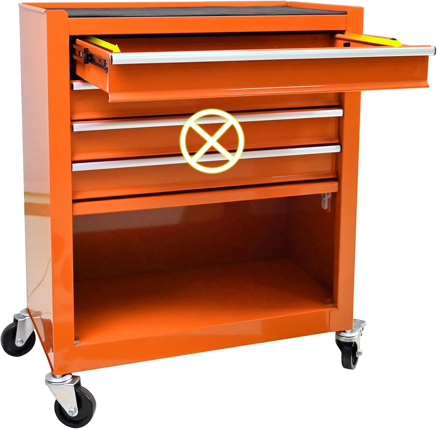 4 Drawers Rolling Tool Chest Cart. Tool Storage Cabinet with 4 Wheels.Tool Cabinet Trolley with Locking System and Drawer Liners.Tool Storage Cart for Garage,Workshop.Toolbox Cart-Orange Plus