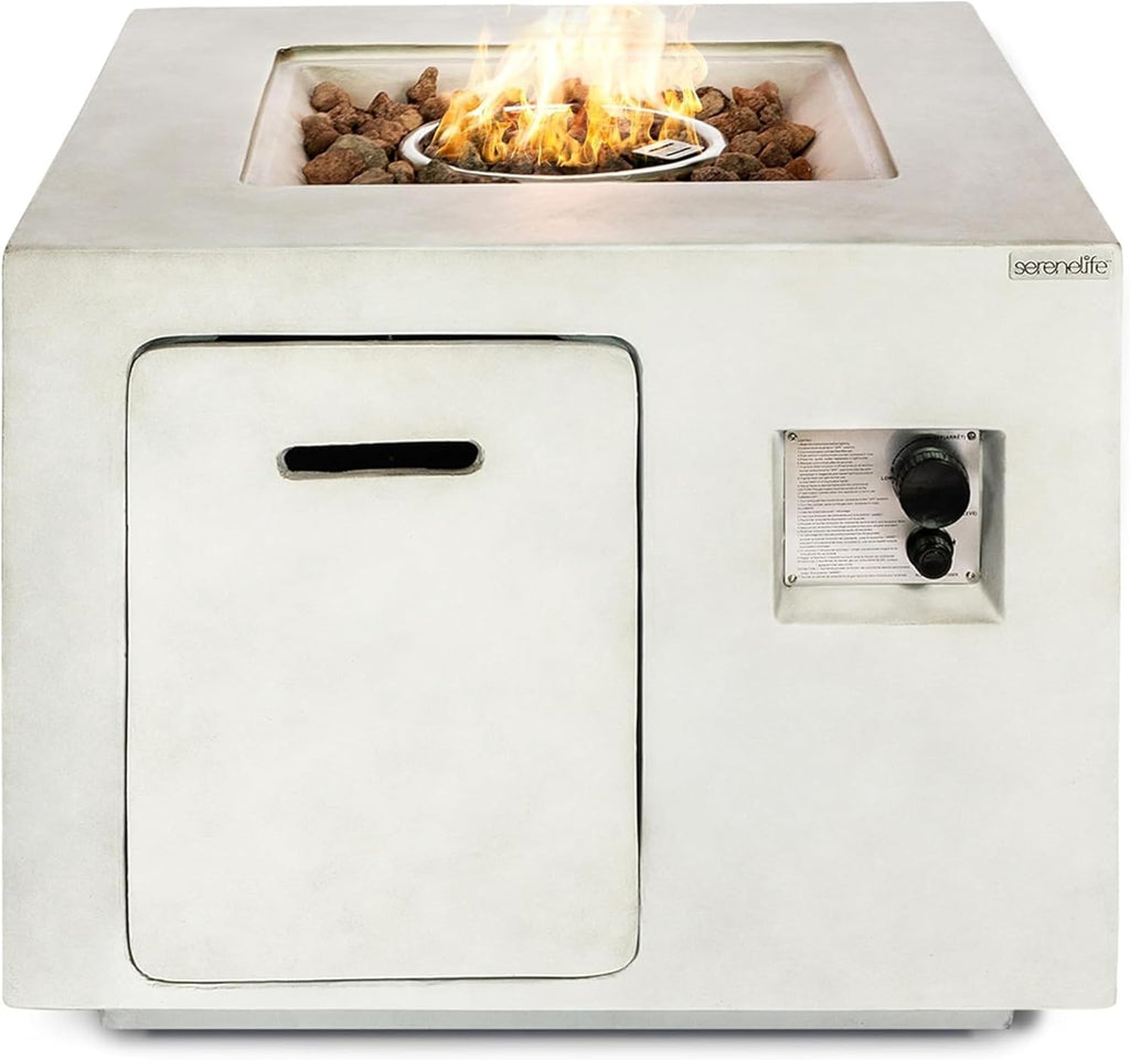 SereneLife 40,000 BTU Propane Fire Pit Table, Square Outdoor Propane Fire Pit with Stainless Steel Burner, Adjustable Flame, Weather-Resistant Design, ETL Certified with Cover, 30 x 30 x 23.6 Inches