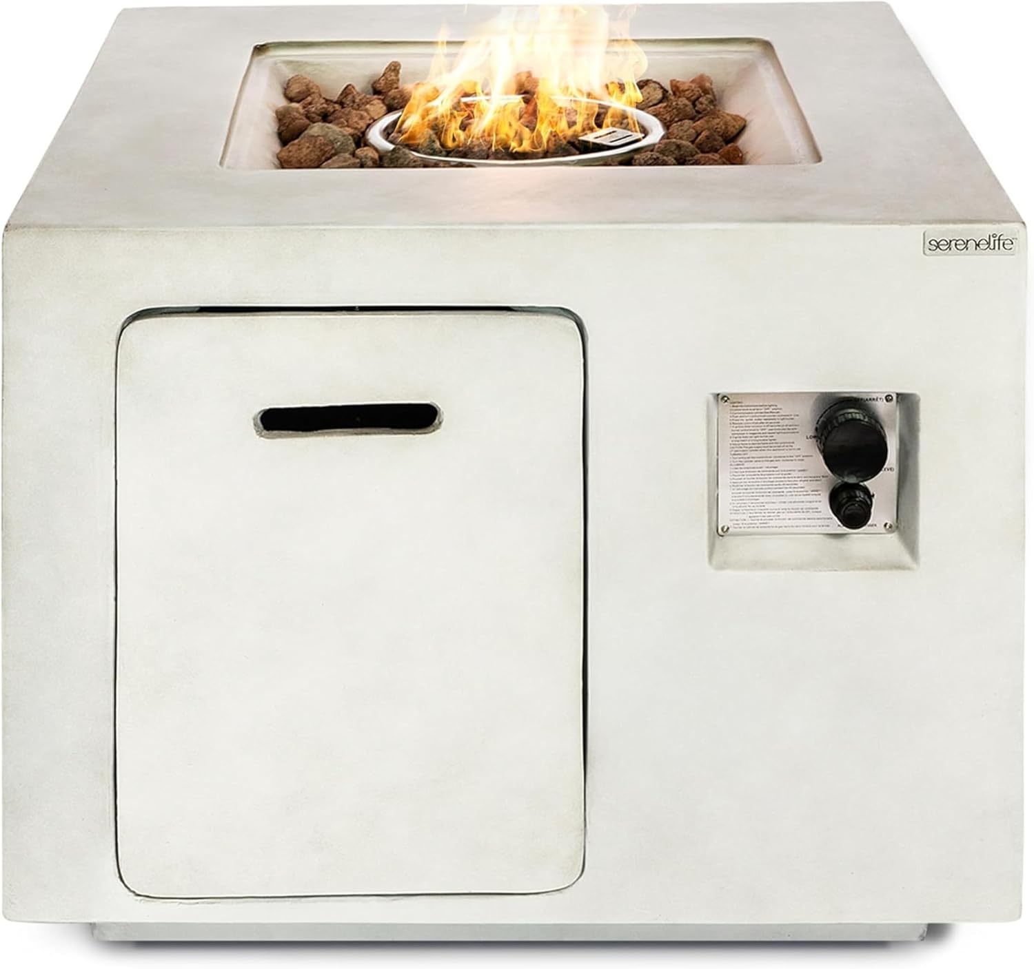 SereneLife 40,000 BTU Propane Fire Pit Table, Square Outdoor Propane Fire Pit with Stainless Steel Burner, Adjustable Flame, Weather-Resistant Design, ETL Certified with Cover, 30 x 30 x 23.6 Inches