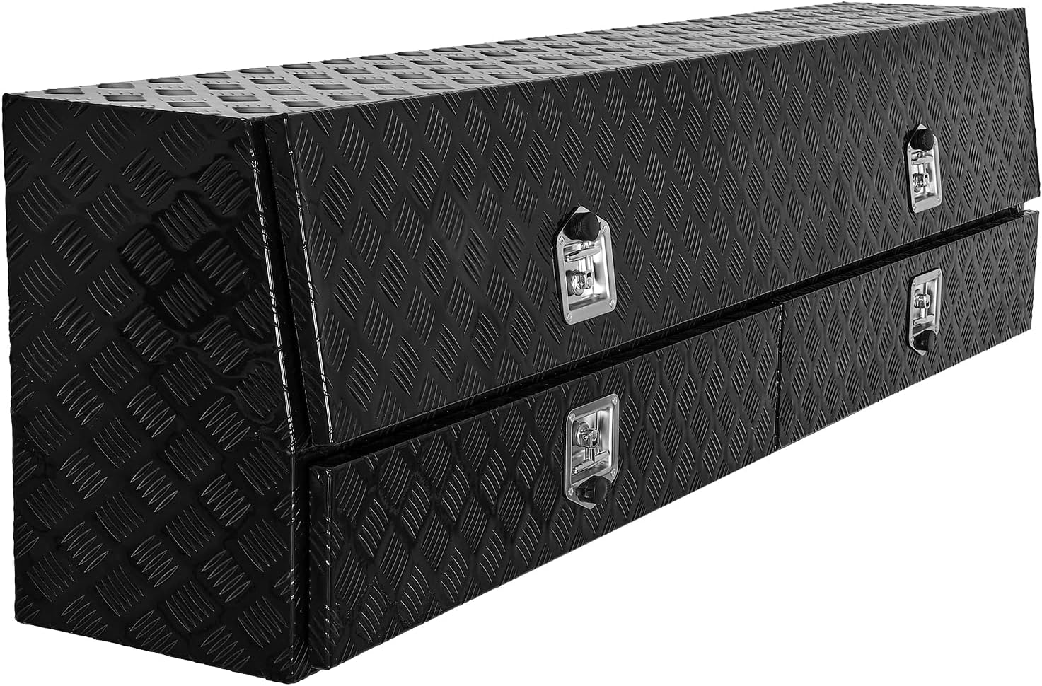 VEVOR Contractor Truck Tool Box, 81.5 x 21 x 13 in, Black Tread Aluminum TopSider Toolbox with Two Lower Drawers, Flip Up Door, Weather-Resistant Heavy Duty Storage Box, with Latch, for Truck Bed