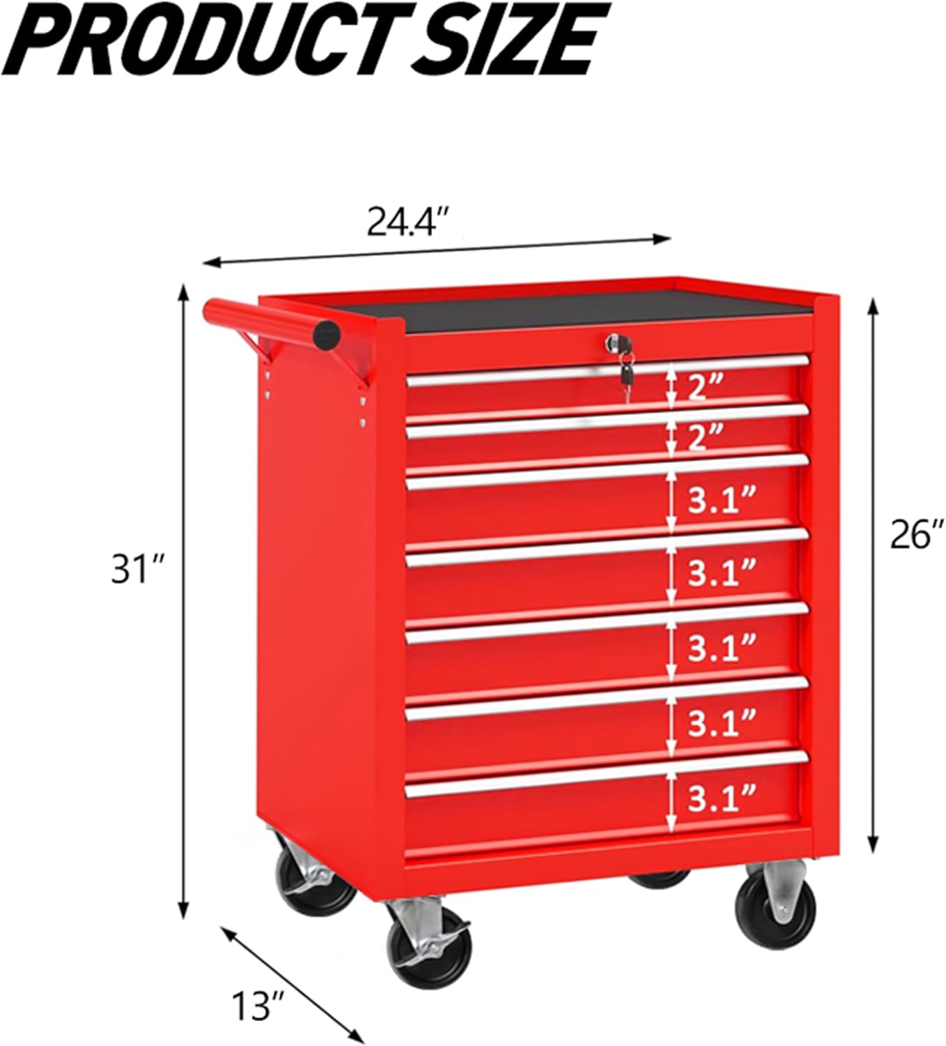 7 Drawers Tool Cart on Wheels, Multifunctional Rolling Storage Tool Chest,Drawers Rolling Tool Trolley Organizer Case for Garage,Warehouse,Workshop,Repair Shop (7 Drawers - Red)