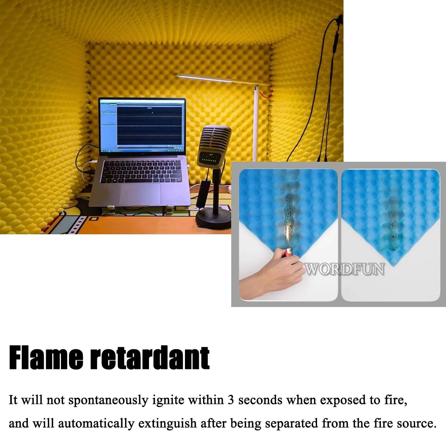WORDFUN Desktop Soundproof Cover, 80x80x80cm Portable Vocal Booth for Recording, Microphone Foam Booth Cube, for Microphone Recording Equipment Podcasts Singing Gaming and Broadcasting