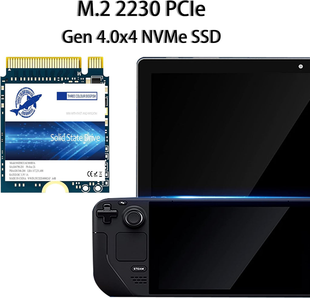 Dogfish SSD M.2 2230 NVMe PCIe 4.0 512GB 3D TLC NAND Gaming Unit?a stato solido interna per Steam Deck PS5 Surface Pro Laptop Desktop (M.2 2230 NVMe 4.0, 512 GB)
