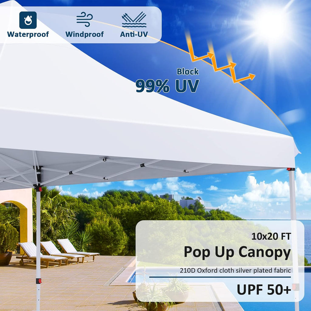 COBIZI 10x20 Pop Up Canopy with 4 Sidewalls, Conical Party Tent 10x20 with 3 Adjustable Height Waterproof, UV-Resistant with Carry Bag, Sandbag, Stake, Ropes for Parties, Commercial (Frame Upgraded)
