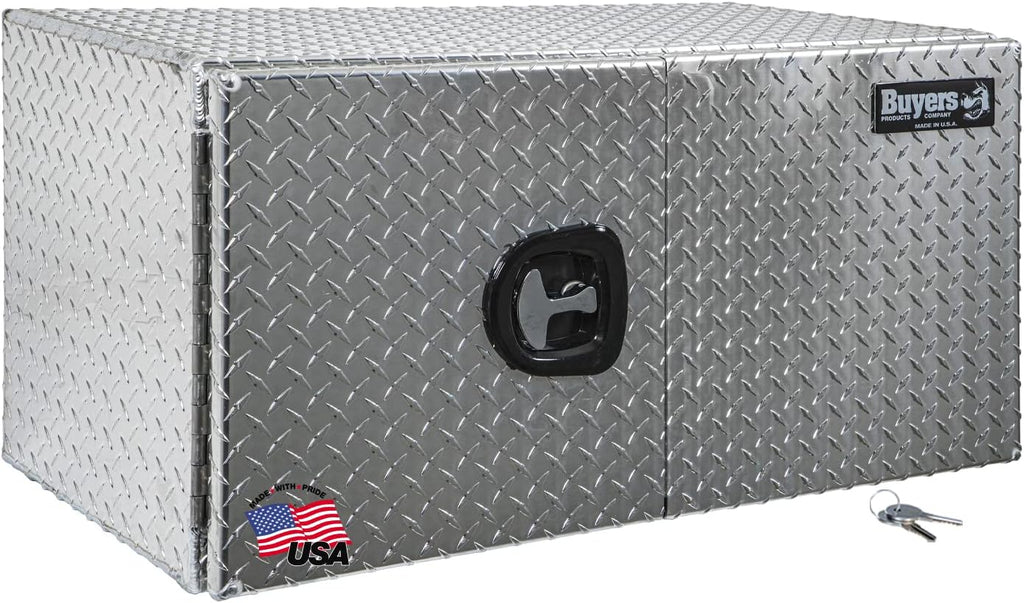 Buyers Products 1705205 Diamond Tread Aluminum Underbody Truck Box with Barn Door, 18 x 18 x 36 Inch, Lockable T Handles, Truck Storage and Organizer, Made in the USA, Silver