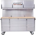 IDEALHOUSE 72 inch Rolling Tool Chest, Garage Workbench with 15 Drawers, Solid Rubber Wood Top & with Wheels Lock Key Locking, Mobile Workstation Tool Cabinet for Workshop Storage
