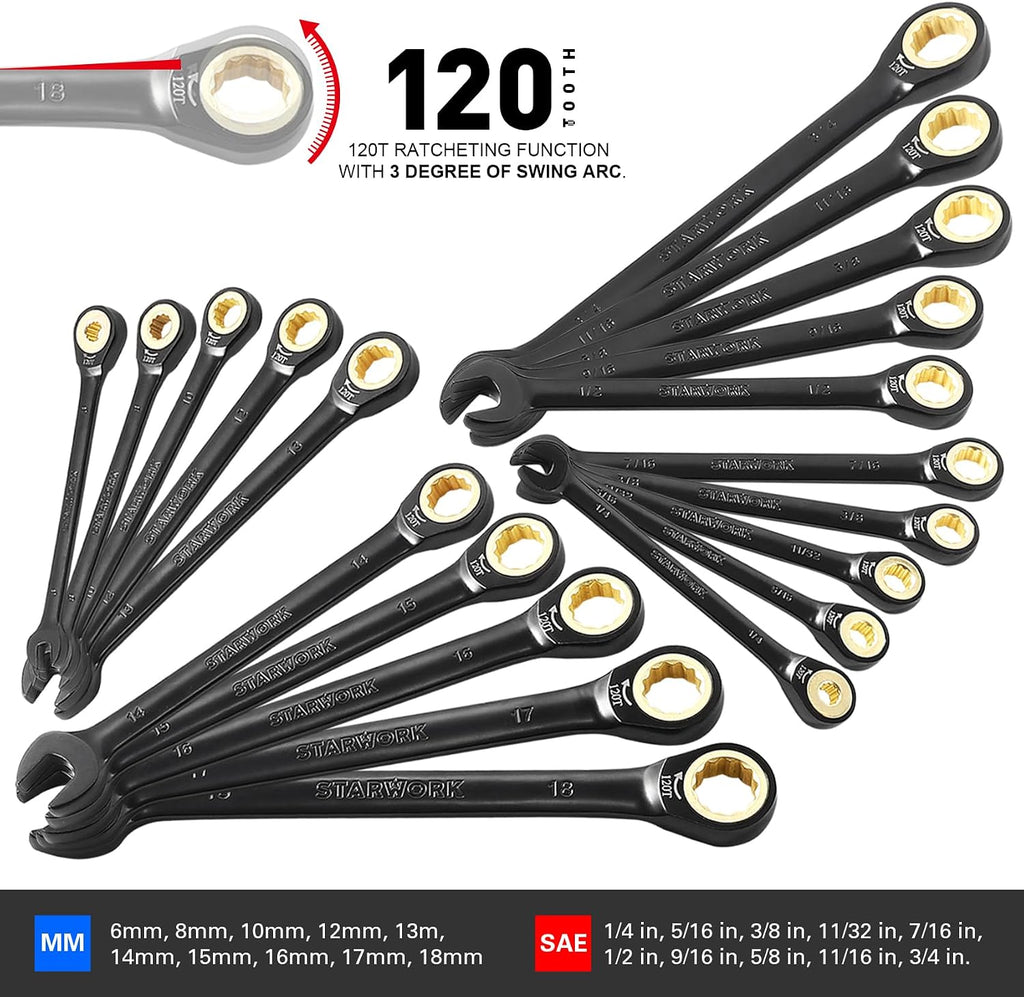 STARWORK TRUE MECHANIC 303-Piece Mechanics Tool Set, 120-Tooth Ratcheting Wrench Set, 1/4', 3/8', 1/2' Drive, Professional, SAE/Metric