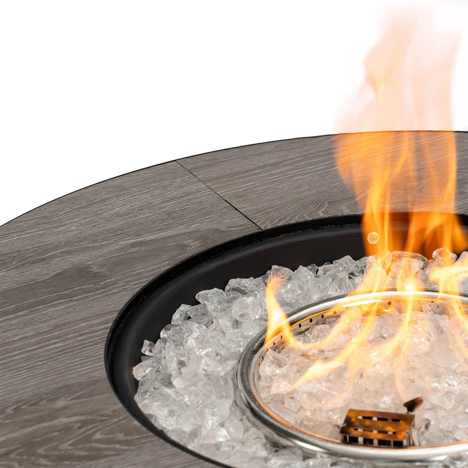 30'' Marble Ceramic Round Gas Fire Pit, 50,000 BTU Outdoor Fire Tables, Fire Table with Lid, Add Warmth & Ambience to Gatherings and Parties On Patio Deck Garden Backyard, White Glass Stone.