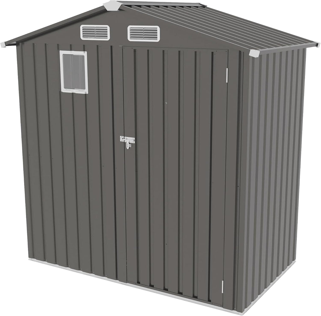 Organize and Secure with 6x3.6 FT Metal Shed, Waterproof Outdoor Storage with Lockable Door & Clear Window for Garden Tools, Patio Furniture, Bicycles, Gray