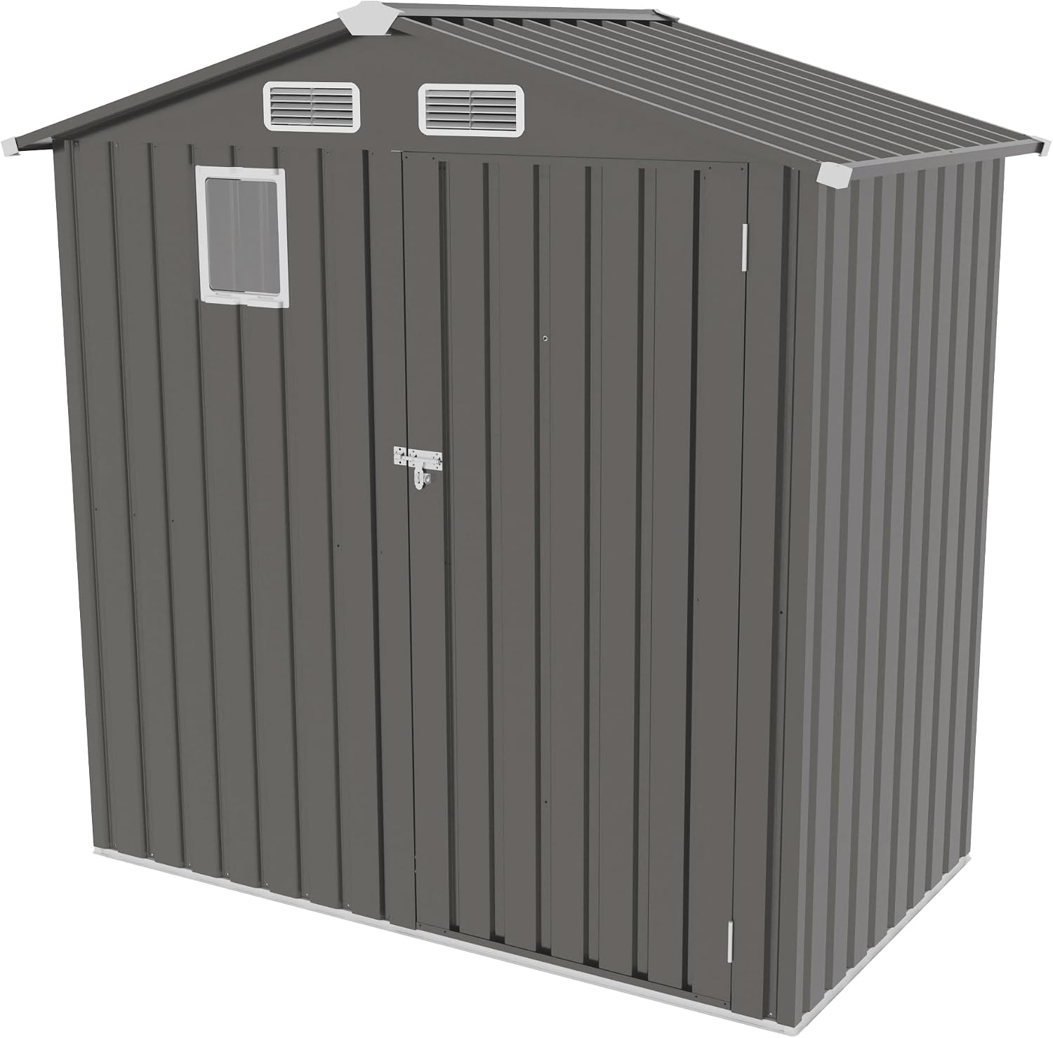 Organize and Secure with 6x3.6 FT Metal Shed, Waterproof Outdoor Storage with Lockable Door & Clear Window for Garden Tools, Patio Furniture, Bicycles, Gray