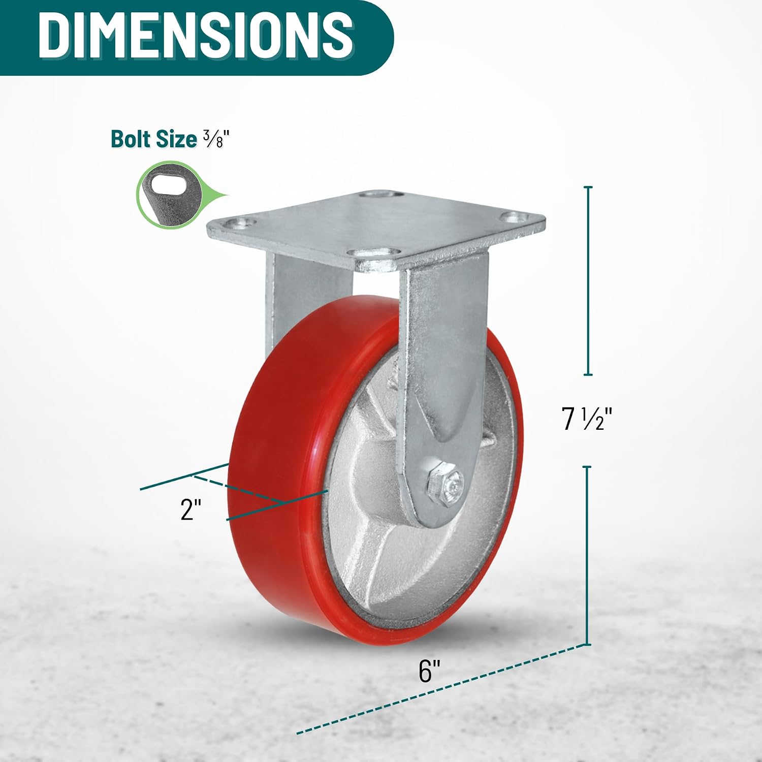 6 x 2 Heavy Duty Caster Set with Red Polyurethane on Steel Wheels, 1,200 lbs Capacity per Caster, 6' Size (4 Pack), Toolbox casters