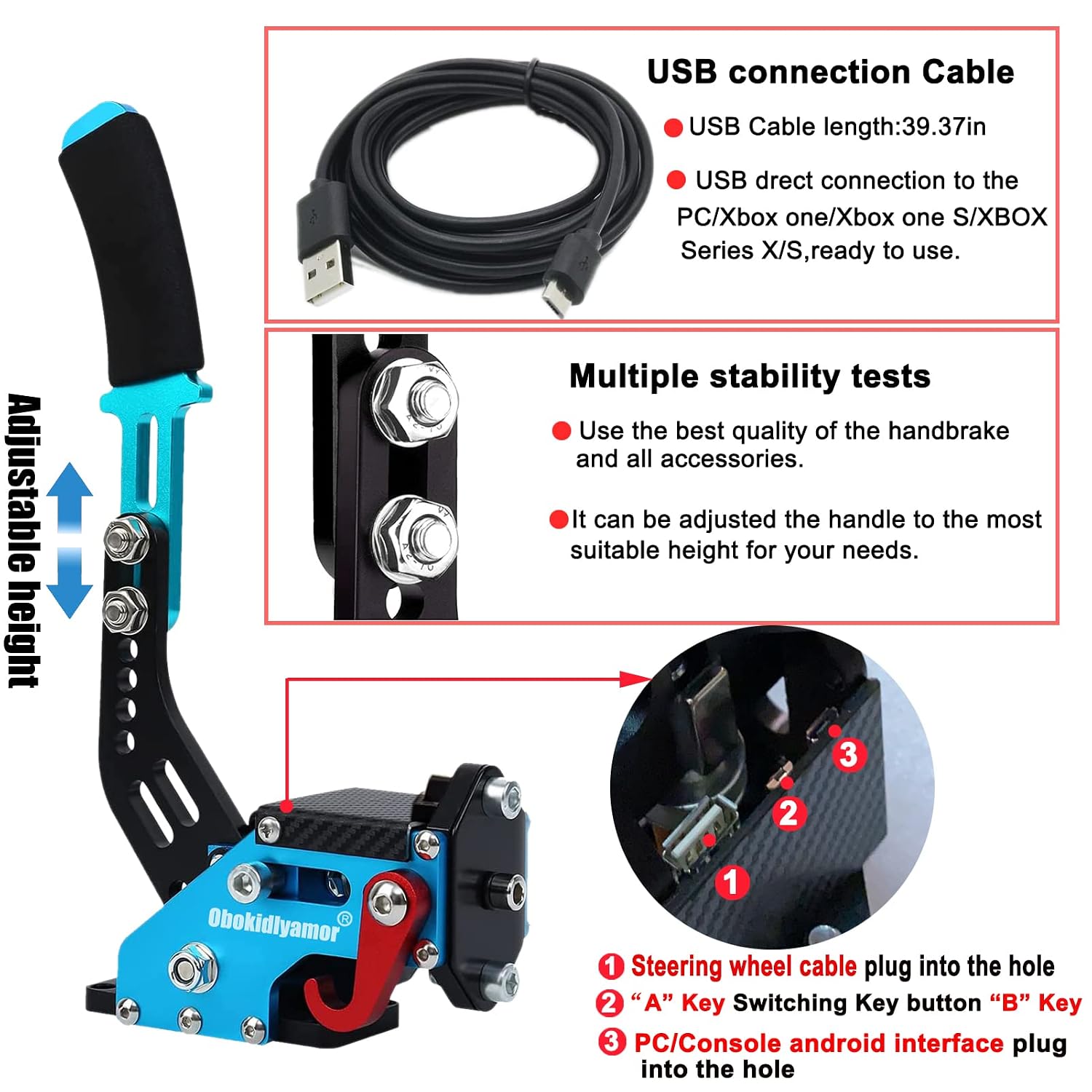 Obokidly Upgrade USB Handbrake Support G923 2 IN 1 Compatible With XBOX ONE/XBOX ONE S AND PC For Simracing Game Sim Rig With Clamp ;With Plate (Blue-3)