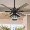 Casa Vieja 60' Expedition Modern Outdoor Ceiling Fan with LED Light Remote Control Matte Black Oak Wood Lantern Shade Damp Rated for Patio Exterior House Home Porch Gazebo Garage Barn