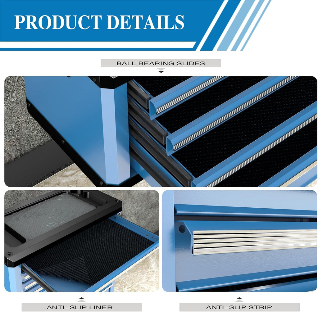4-Drawer Tool Box with Lock&Keys,Portable Tool Box with Multifunctional Countertop,with Drawer Liner&Connecting Holes, Stacking with Same-Series 5&7-Drawer Tool Chests to Combine a Larger One