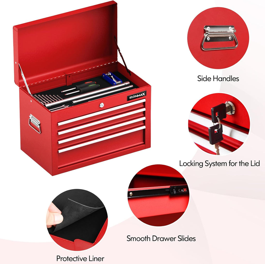 IRONMAX Tool Cabinet on Wheels, 6-Drawer Lockable Rolling Tool Chest w/ 4 Universal Wheels, 2 in 1 Detachable Tool Box Storage Organizer for Garage Workshop Repair Shop, Red