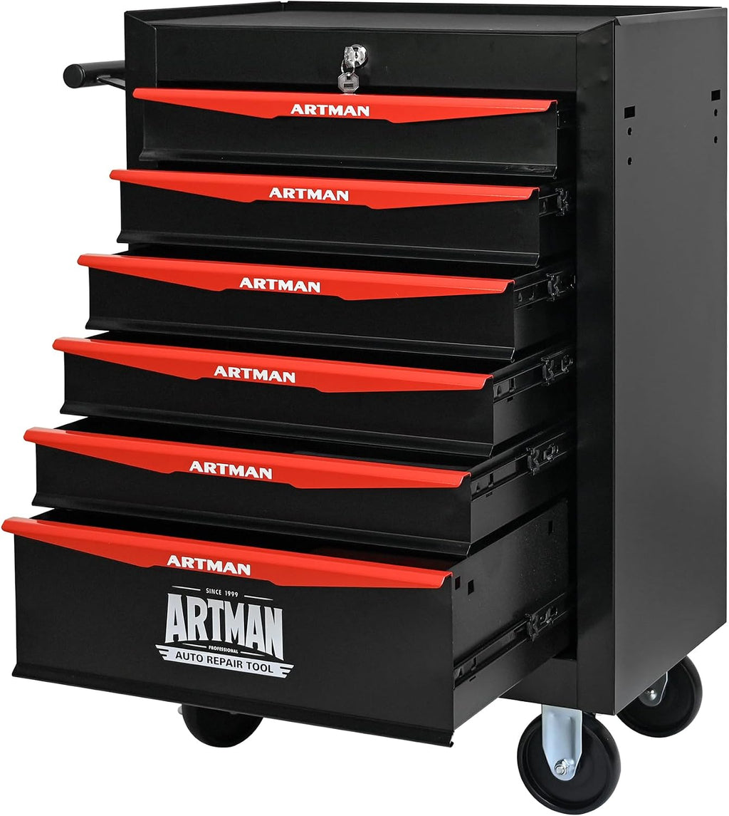 6 Drawers Tool Cart on Wheels, Multifunctional Rolling Tool Storage Chest, Drawers Rolling Trolley Organizer Tool Box for Warehouse, Garage, Workshop, Repair Shop (6 Drawers-30.5' H)
