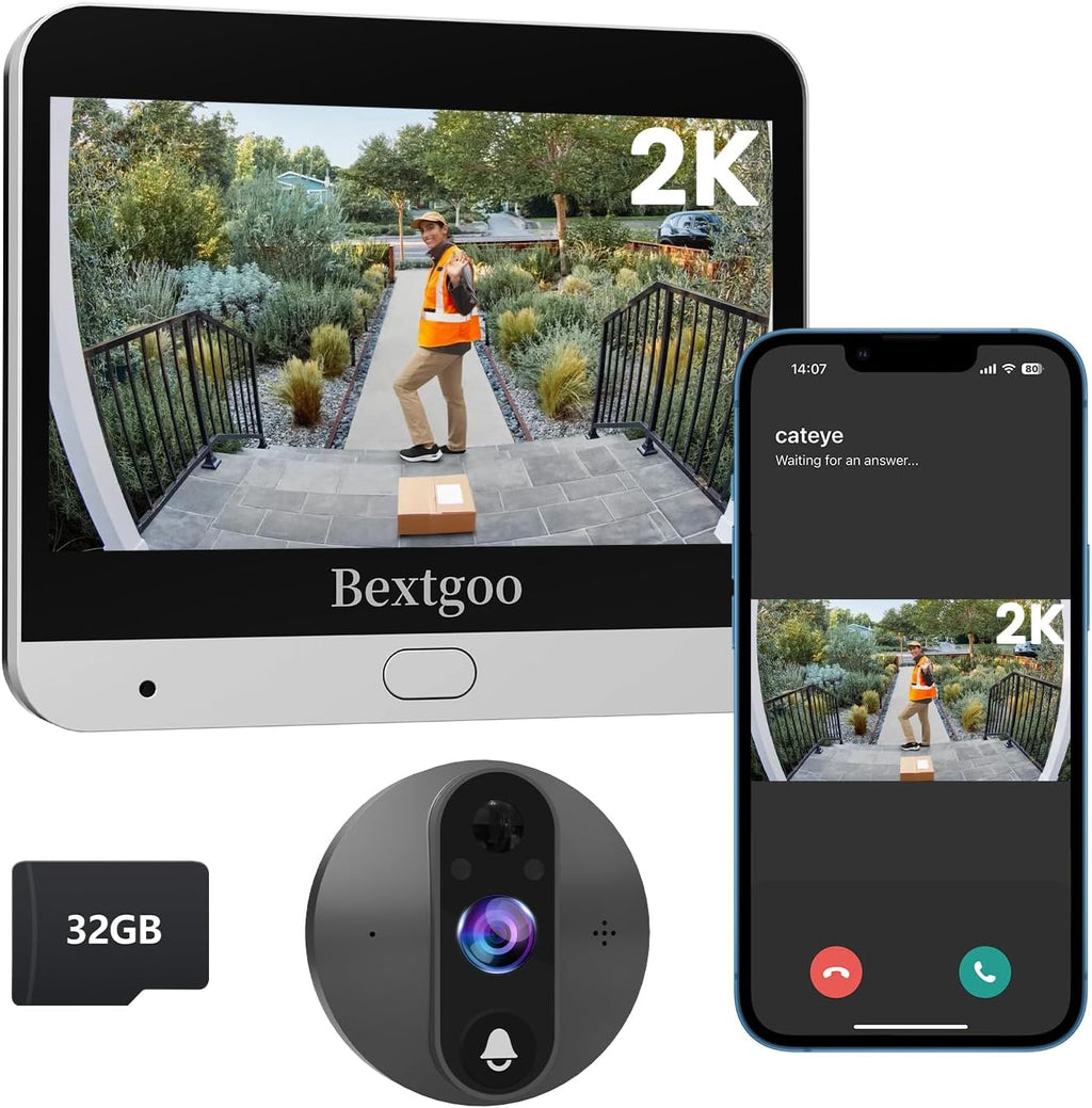 2K Video Peephole Doorbell Camera with 32GB Memory Card, Door Viewer with 4.3' Color Monitor, 8000mAh Battery, 170° Wide View, Motion Detection Alerts, Night Vision