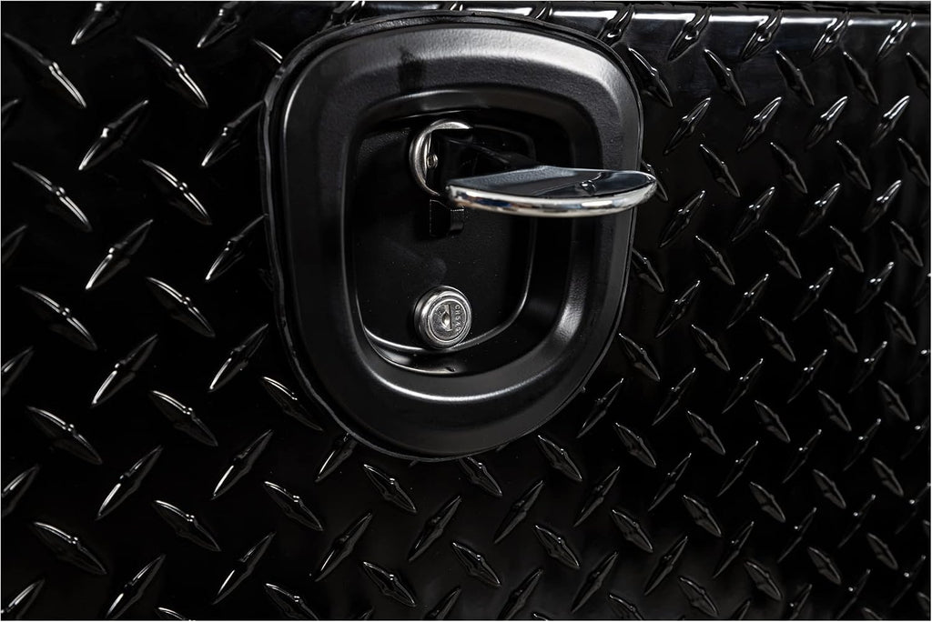 Buyers Products 1721561 Black Aluminum Diamond Tread Topsider Truck Box With Drop Door, 96x13x16 Inch, Weather Resistant, Locking Compression Latch, No Drill Install, Made in USA