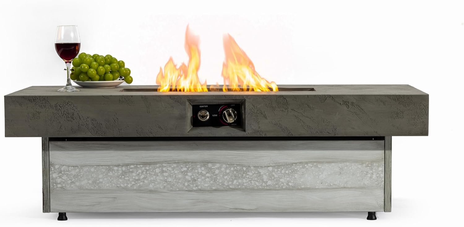 Outdoor Fire Pit Table Propane Gas Fire pits Outdoor Fireplaces 48'' Rectangular Firepit Table, 50,000 BTU Fire Table for Patio Set, Two Options of Assembled Hight, Tank Required to Be Kept Outside.