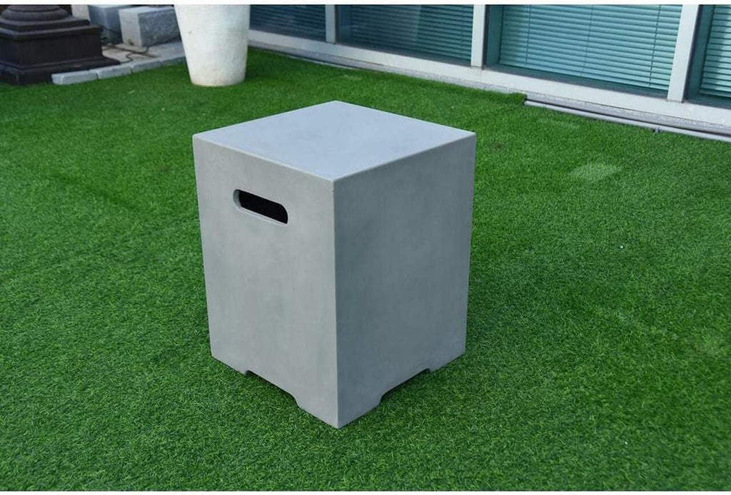 AMS Fireplace | Elementi Square-2 Smooth Light Gray 20 lbs Propane Tank Cover | Concrete GFRC Base | Dimensions: 15.7 x 15.7 x 20 inches | Perfectly Matches with Westport Fire Pit Table.