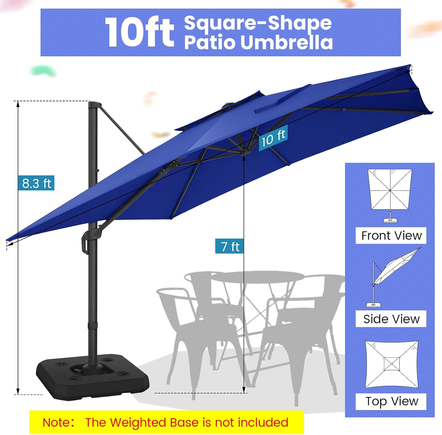Hoteel 10ft Patio Umbrella Heavy Duty Aluminum Windproof & Shade Provision Outdoor Cantilever Double Top Offset Large Umbrella with 360°Rotation for Patio Pool Deck Gazebo, Dark Blue