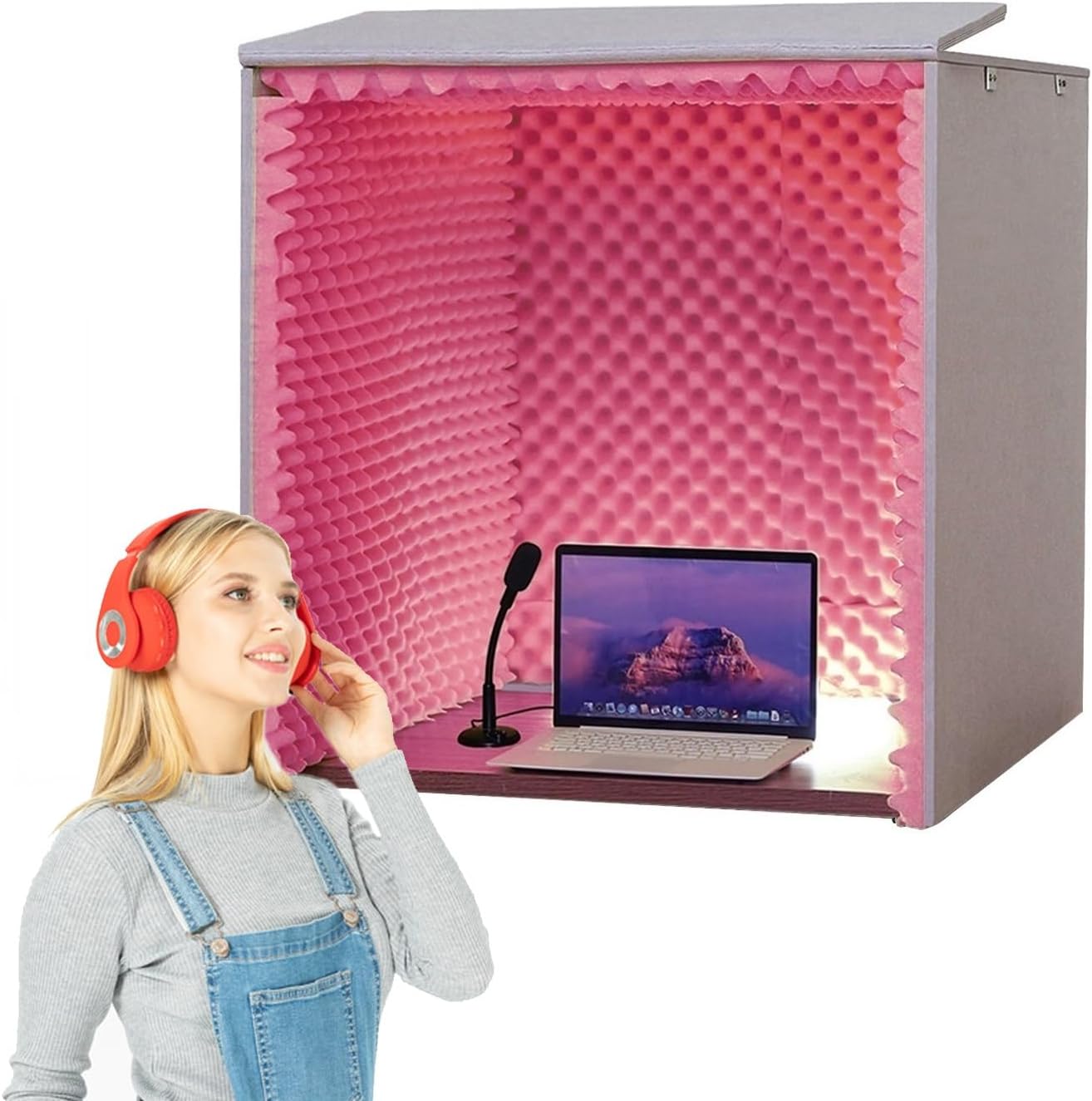 Sound Isolation Room for Home Studio, Portable Soundproof Booth Recording Booth Vocal Booth for Home Studio, Portable Vocal Booth for Recording for Recording Podcasts Singing Gaming (Color : Red)