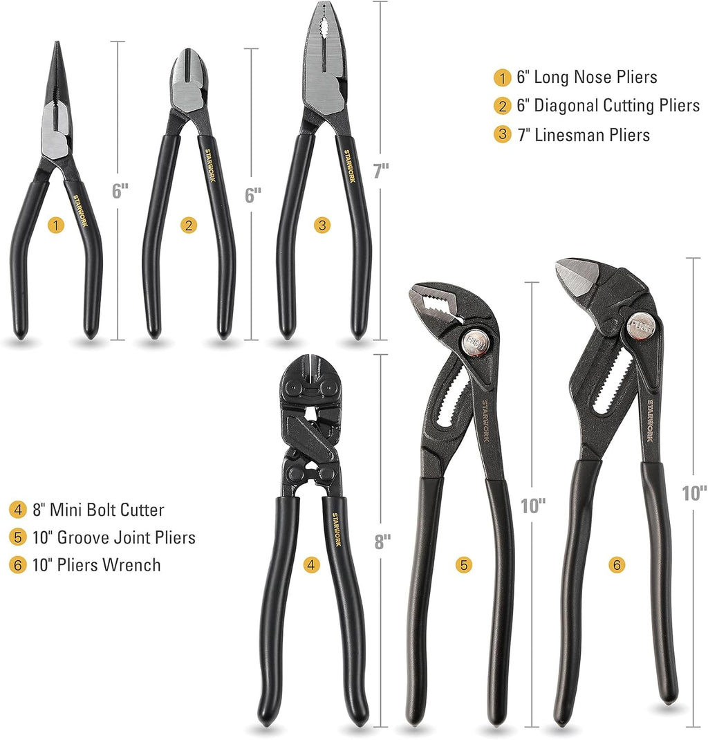 STARWORK TRUE MECHANIC 312-Piece Mechanics Tool Set and Socket Set, Professional 【Pliers Wrench】 SAE/Metric, Mirror-Finish Sockets & Ratchet Wrenches