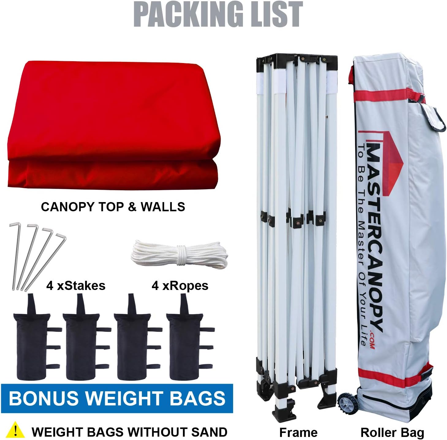 MASTERCANOPY Pop-up Canopy Tent Commercial Instant Canopies with 4 Removable Side Walls and Roller Bag, 4 SandBags (10x15, Red)