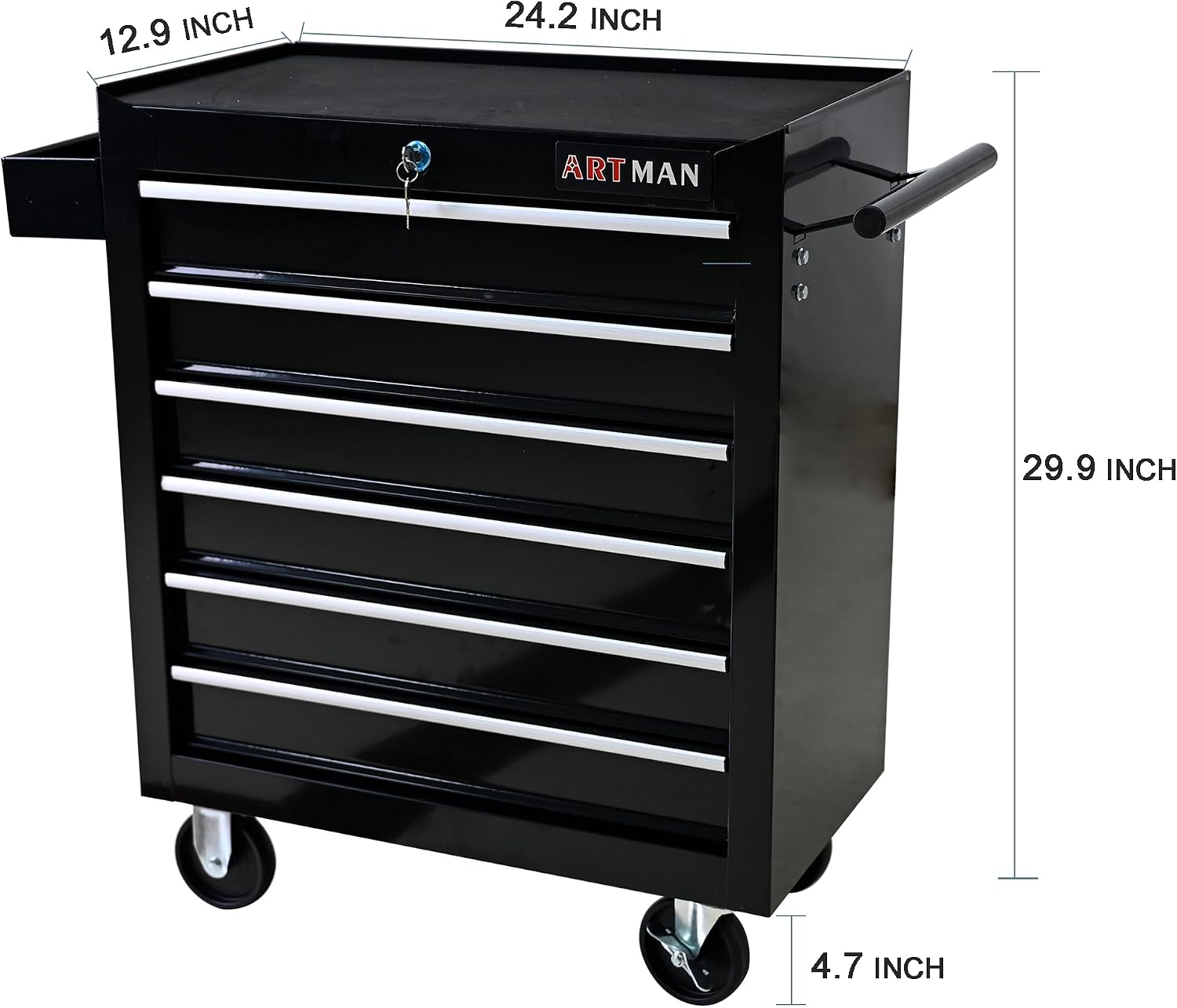 Campfun Rolling Tool Box, 6-Drawer Metal Tool Cart with Drawer Liner & Hanging Box, Storage Organizer Trolley Lockable, Multifunctional Mechanic for Home Garage Warehouse Workshop Repair Shop, Black