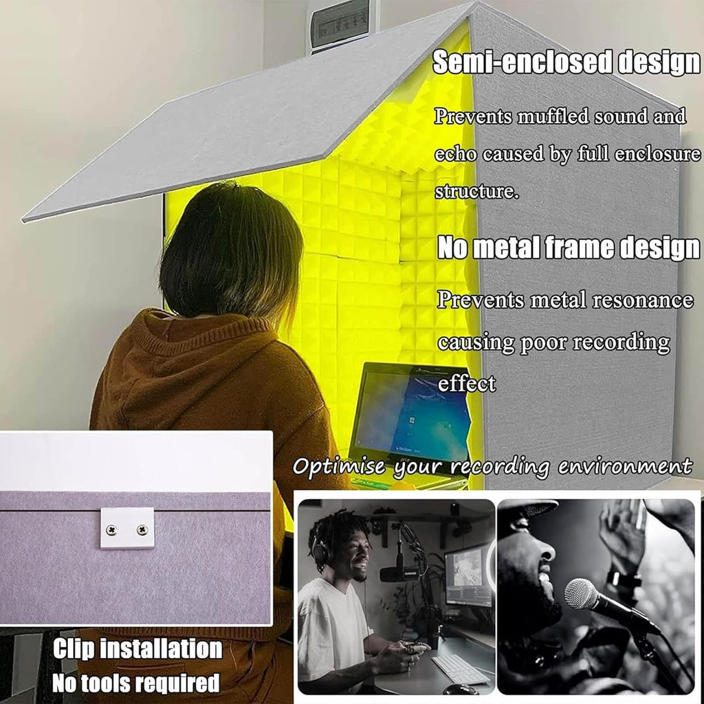 Portable Vocal Recording Booth, Desktop Soundproof Cover, Sound Isolation Room for Home Studio, for Microphone Recording Equipment Podcasts Singing Gaming and Broadcasting,Yellow-80x80x80CM