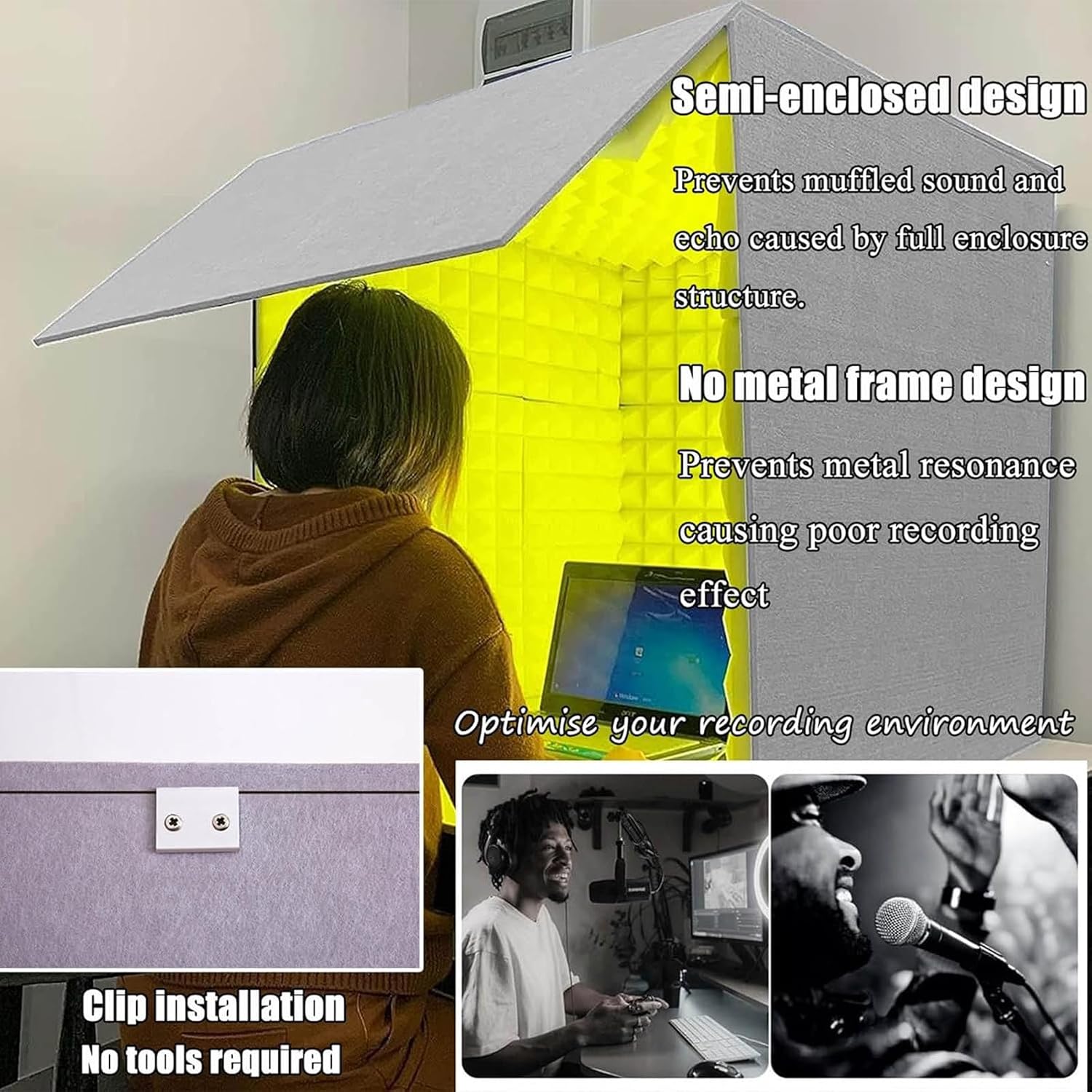 Portable Vocal Recording Booth, Desktop Soundproof Cover, Sound Isolation Room for Home Studio, for Microphone Recording Equipment Podcasts Singing Gaming and Broadcasting,Yellow-80x80x80CM