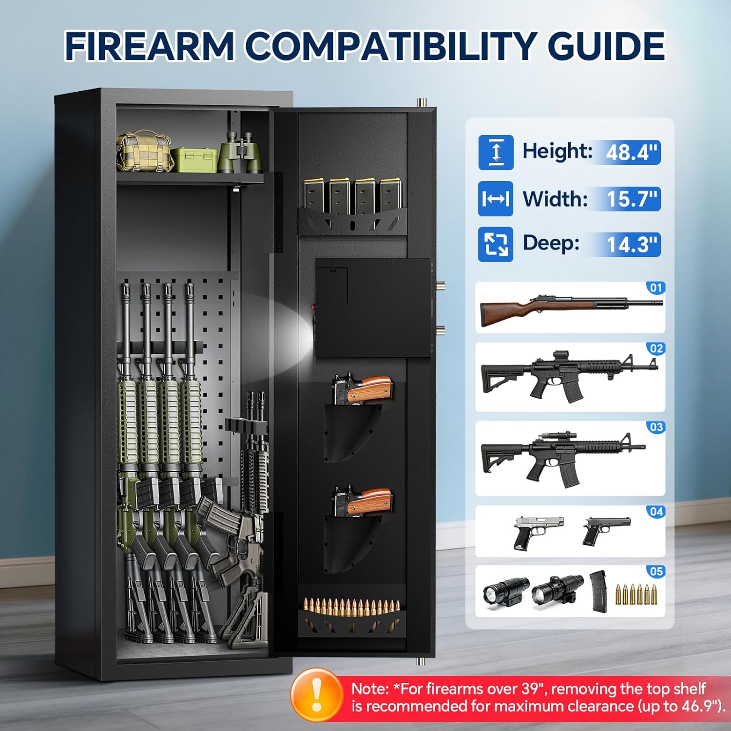 8-10 Gun Rifle Safe for Home Security, Gun Safe for Rifles and Pistols - Quick Access Digital Keypad | Easy Assembly Gun Safe with Adjustable Shelves (Fits Shotguns & Ammo)