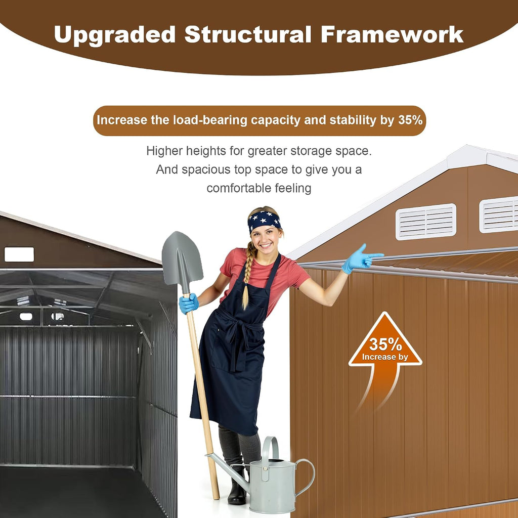 8x12 Outdoor Storage Shed, Heavy Duty Metal Shed, Lockable Garden Sheds with Sliding Door, Window and Airflow Design, Waterproof Steel Tool Sheds & Outdoor Storage for Backyard