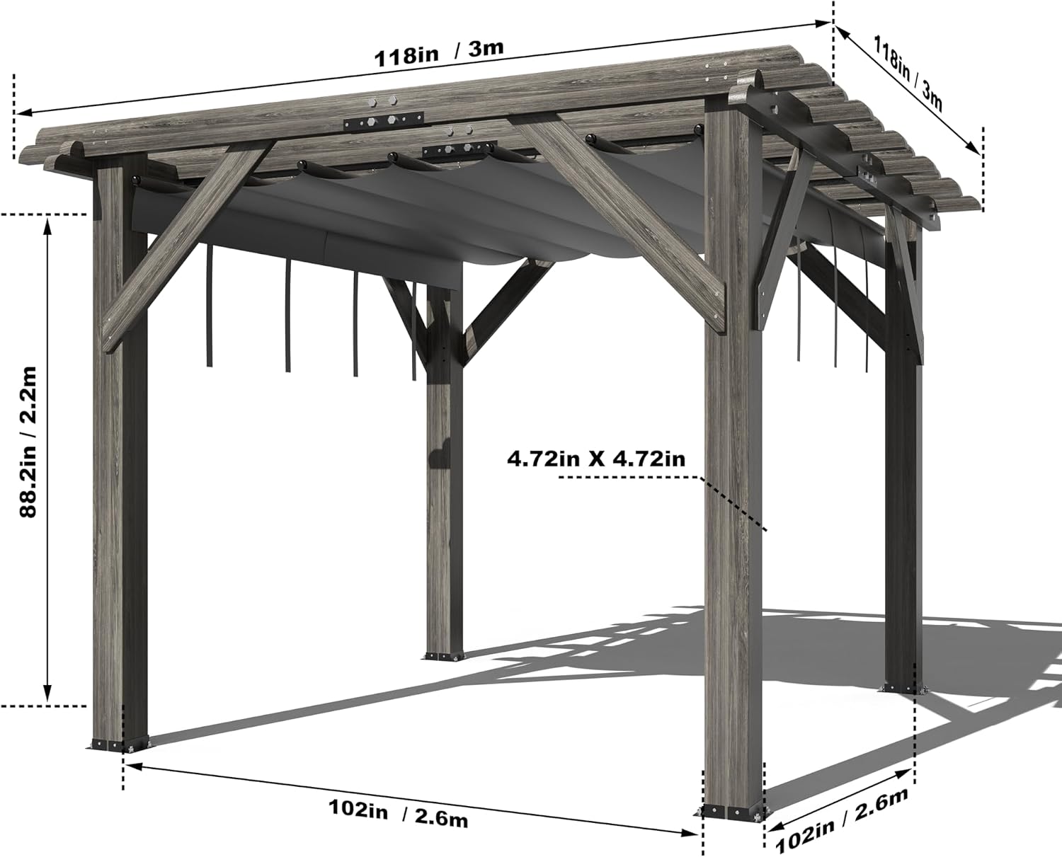 GAOMON 10 X 10 FT Wood Pergola Solid Structure Retractable Shade Canopy Outdoor Wooden Pergola for Patio Backyard Deck Garden