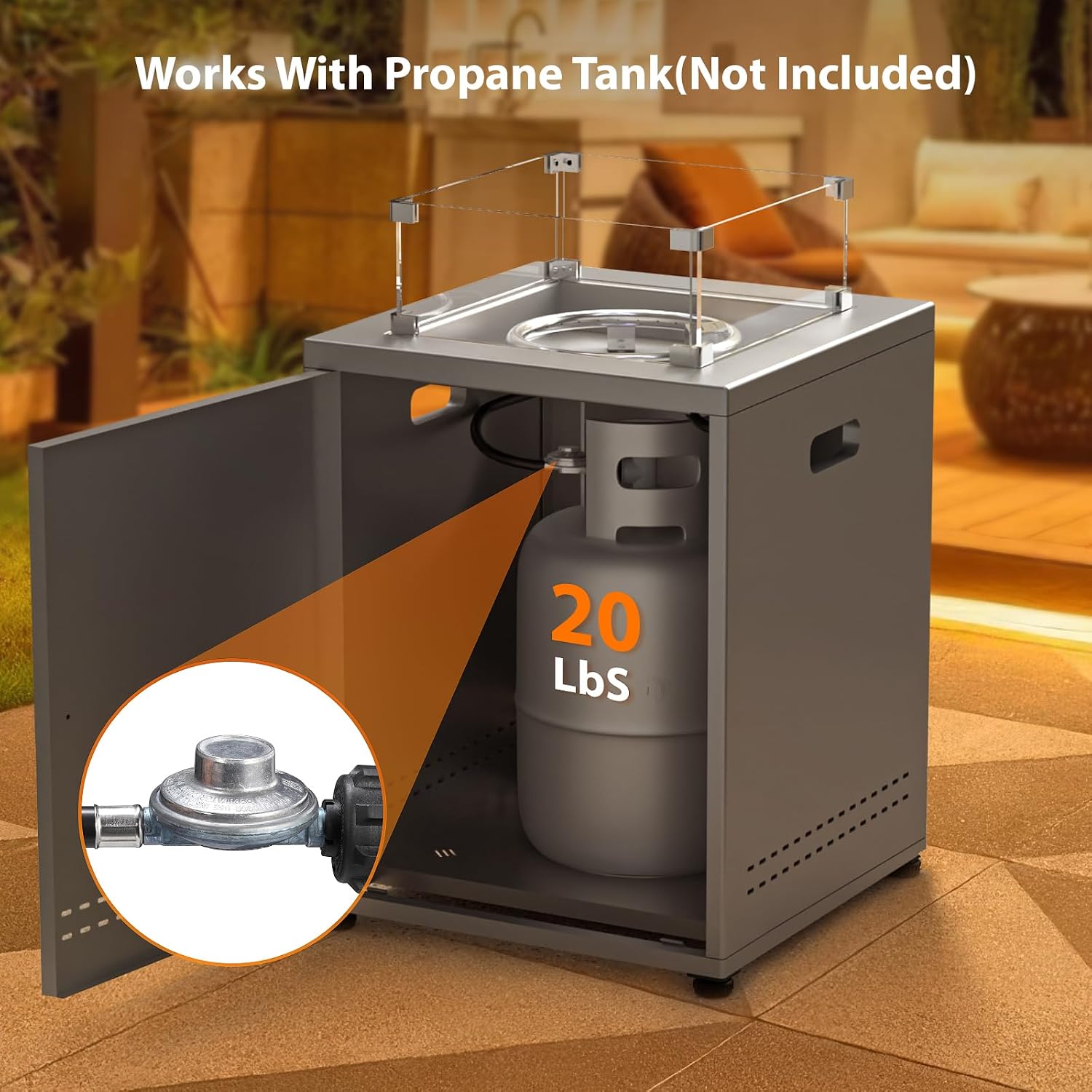 20' Square Smokeless Propane Fire Pit Table, 50,000 BTU Portable Outdoor Patio Heater with Lava Rocks, Glass Wind Guard & Cover for Deck, Backyard, Garden, Camping (Grey)